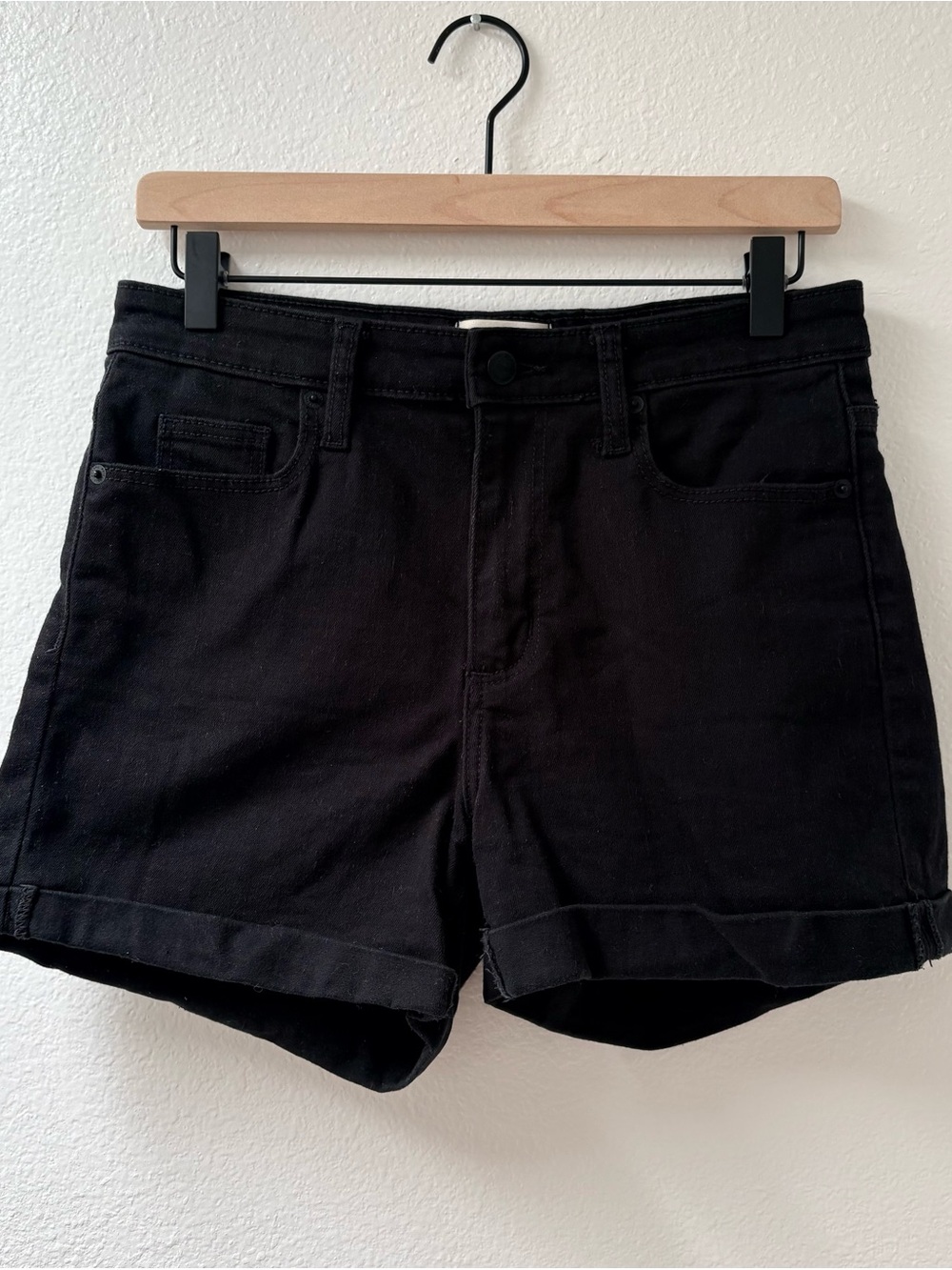 Black High-Rise Cuffed Denim Shorts